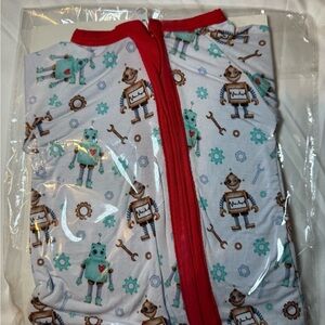 Robot Print Kids Pajamas with Red Trim